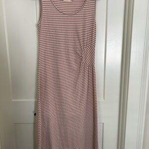 Tulle Pink and Gray Striped Maxi Dress with Side Twist, Large
